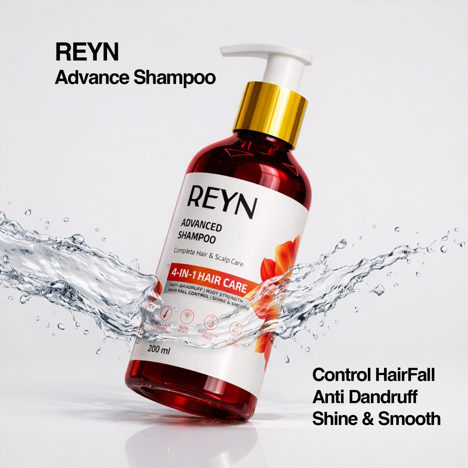 REYN Advanced 4-in-1 Hair Care Shampoo 200ml | Anti-Dandruff & Hair Fall Control | With Black Seed, Indian Gooseberry, Bhringraj & Aloe Vera | Gentle Daily Scalp Cleanse for Men & Women