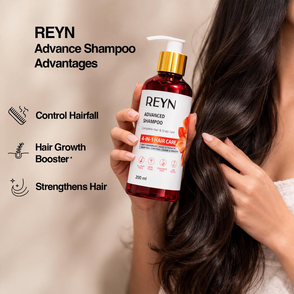 REYN Advanced 4-in-1 Hair Care Shampoo 200ml | Anti-Dandruff & Hair Fall Control | With Black Seed, Indian Gooseberry, Bhringraj & Aloe Vera | Gentle Daily Scalp Cleanse for Men & Women